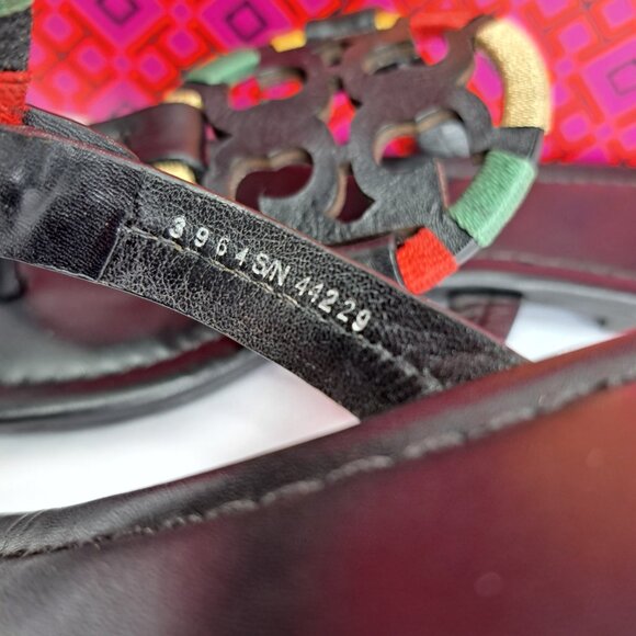 TORY BURCH 'MILLER' LEATHER THONG SANDALS EMBROIDERED W/'TB' BOX - Picture 12 of 16